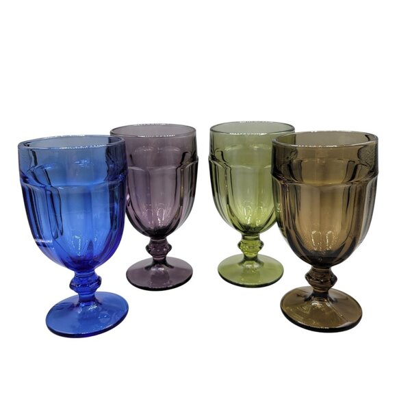 Libbey Gibraltar Duratuff Ice Tea Glasses Paneled Goblets Multicolor Set of 4 - Picture 1 of 5